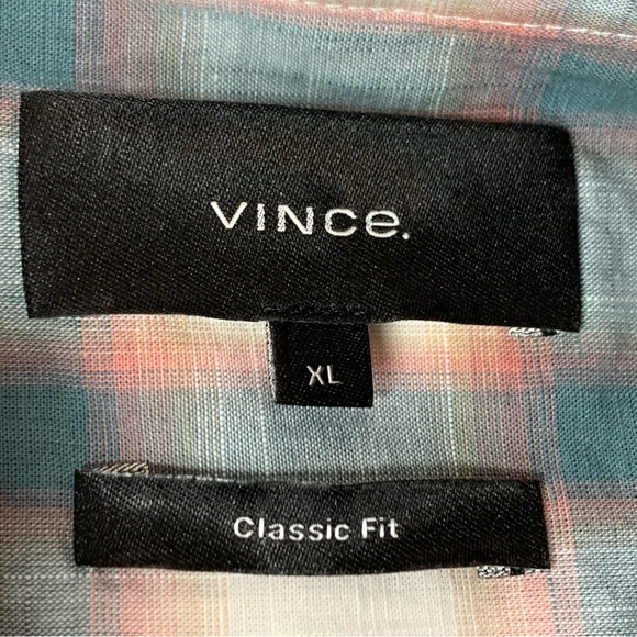 Vince Shadow Plaid Short Sleeve Shirt in Off White/Palisades Blue - Picture 10 of 14